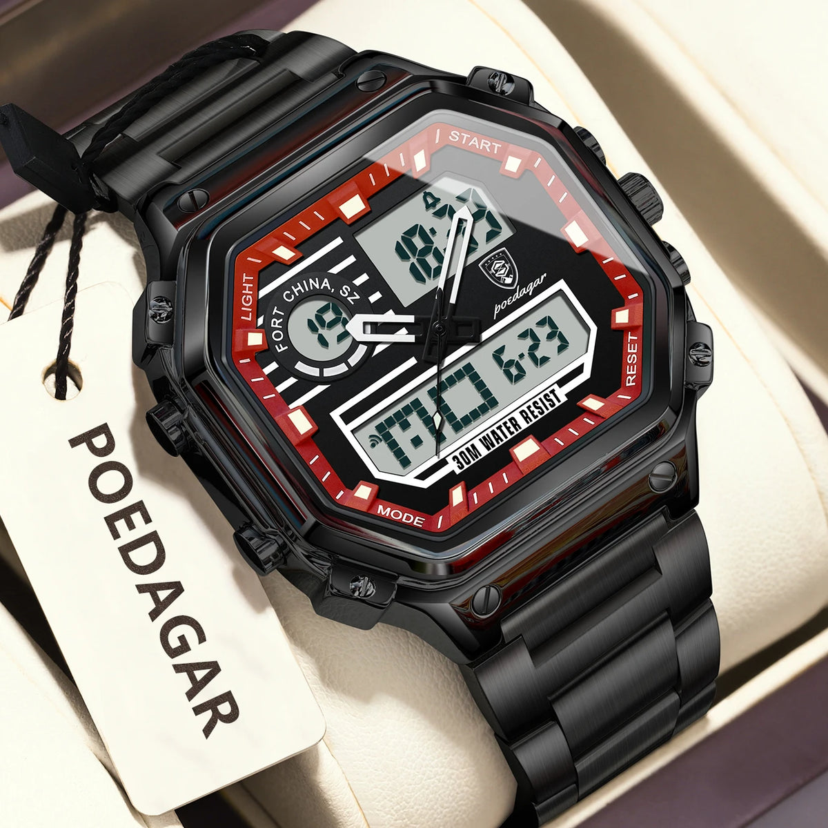 Watch for Men Poedagar 993 Sports Chronograph Men's Quartz Watches Luxury Dual Display Luminous Waterproof Watch Montre Homme