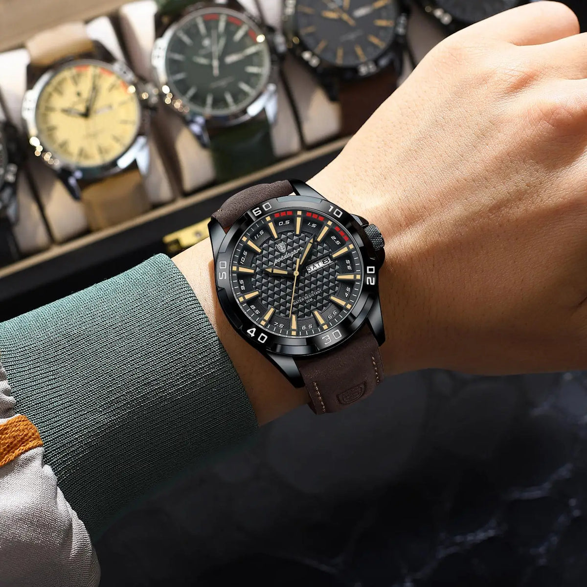 Poedagar Luxury Waterproof Luminous Sport Leather Quartz Watch for Men