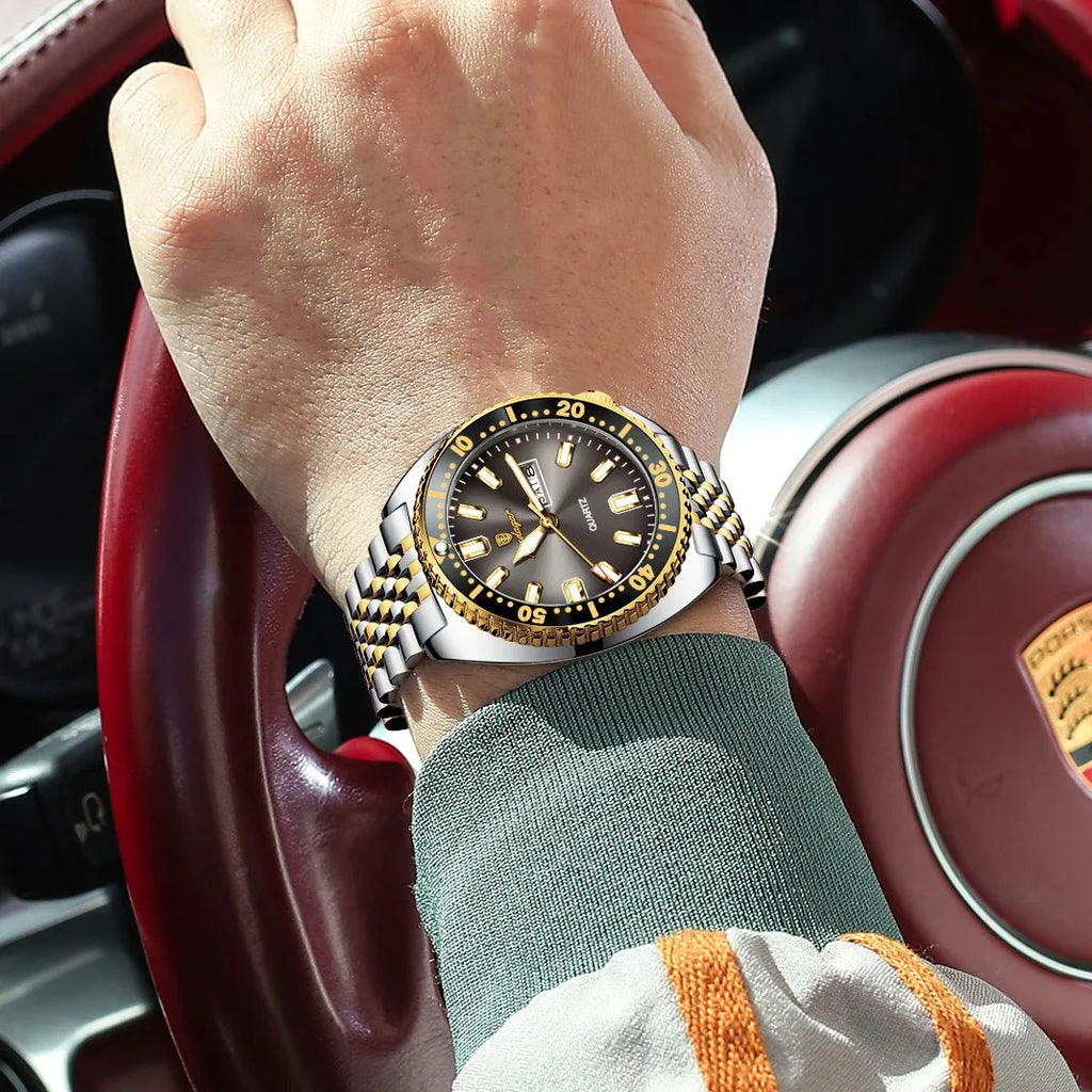 Poedagar 682 High Quality Men Watch Rotating Bezel Stainless Steel Calendar Quartz Wristwatch Factory Wholesale Price Montre