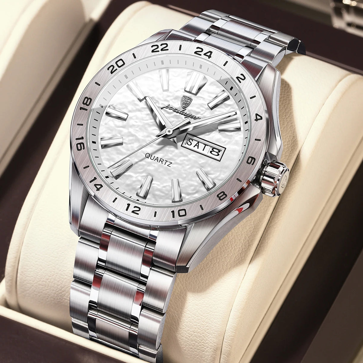 Poedagar 683 Waterproof Luminous Business Stainless Steel Strap Men's Quartz Watch with CE Certified