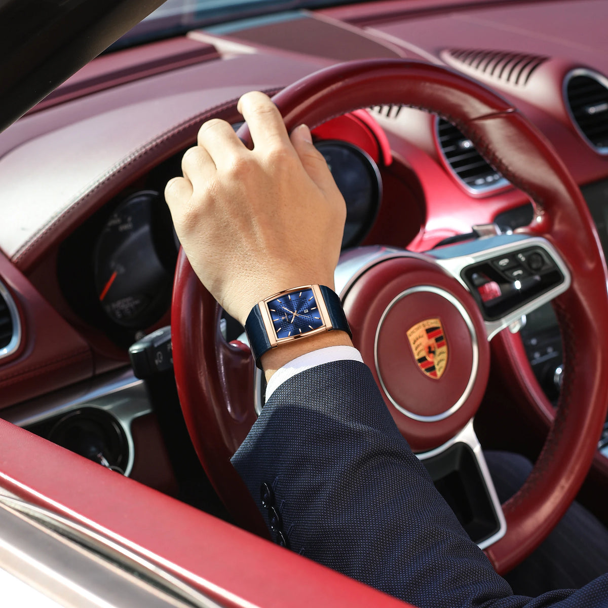 Poedagar 885 Men's Leather Quartz Watch Luminous Date Display Waterproof Luxury Fashion Watch Square Watch for Men