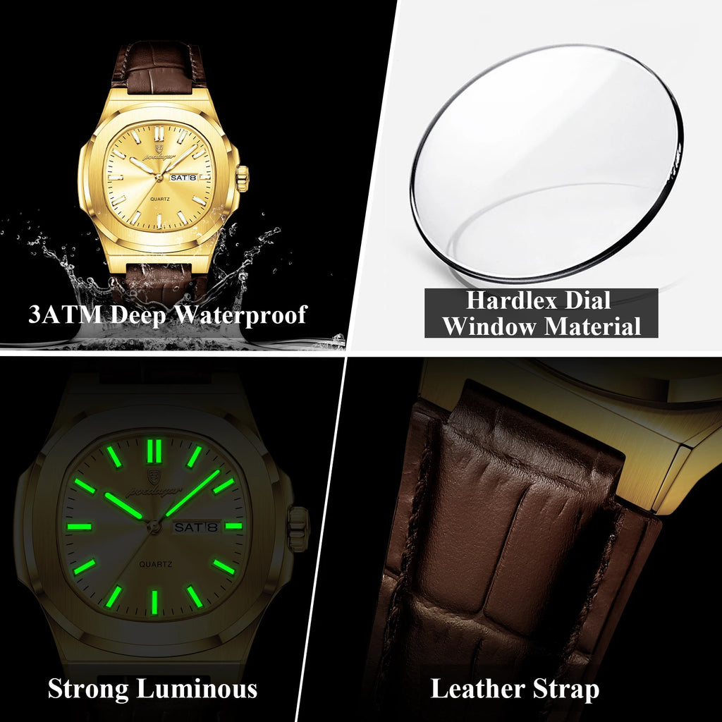 Poedagar 853 Luxury Men Watch Luminous Waterproof Calendar Fashion Quartz Wristwatch Business Leather Montre Relojes Hombre