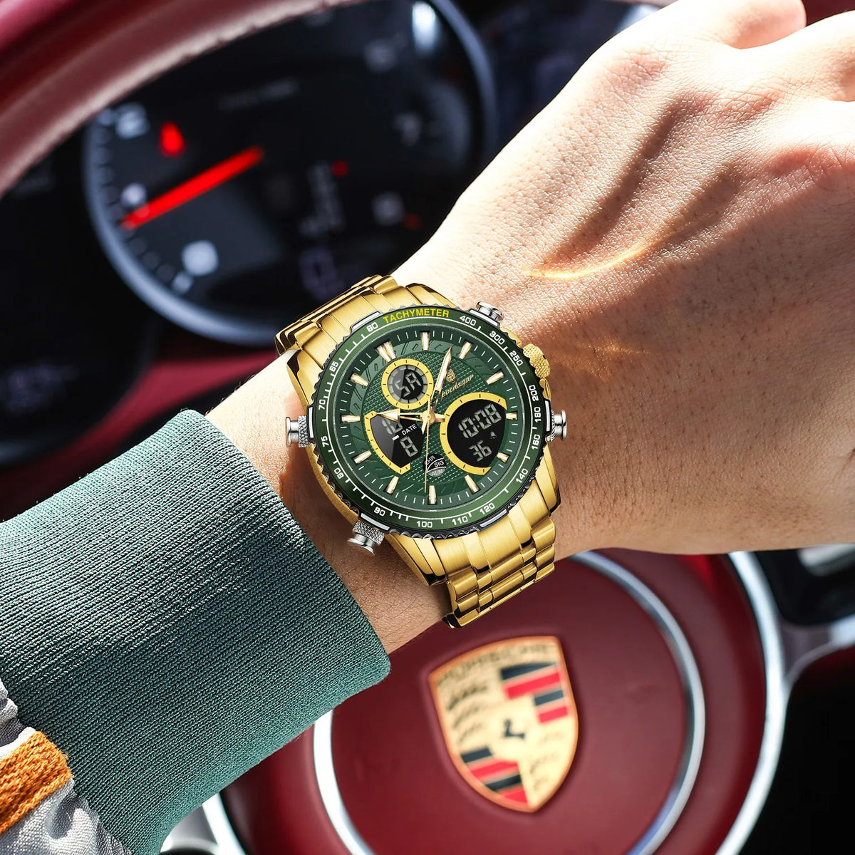 Poedagar E127 Watch for Men Luxury Analog-Digital Watch Dual Display Luminous Waterproof Herrenuhr Stainless Steel Quartz Watch