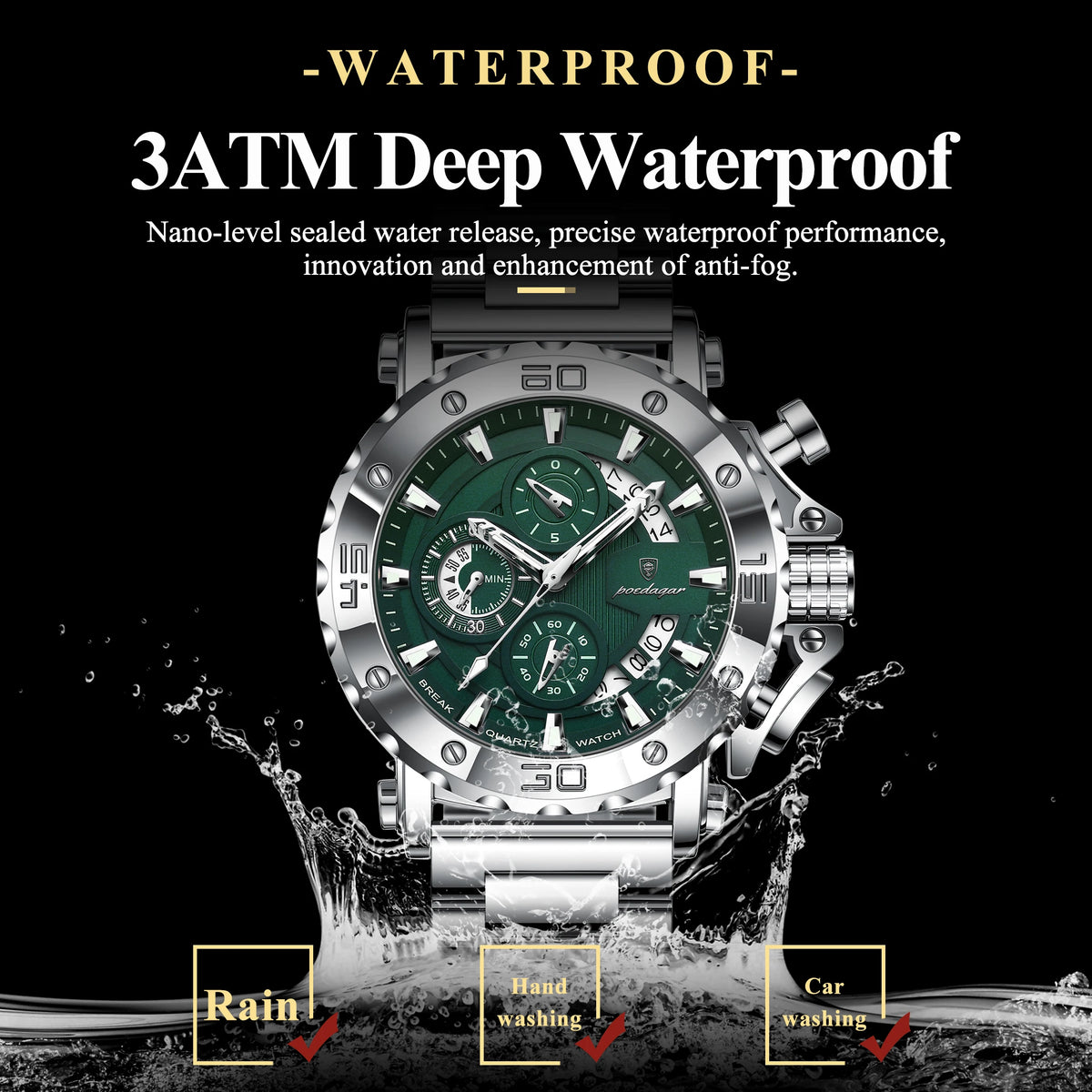 Poedagar 892 Luxury Men Watches Business Stainless Steel Bracelet Reloj Waterproof Luminous Chronograph Quartz Watch for Men