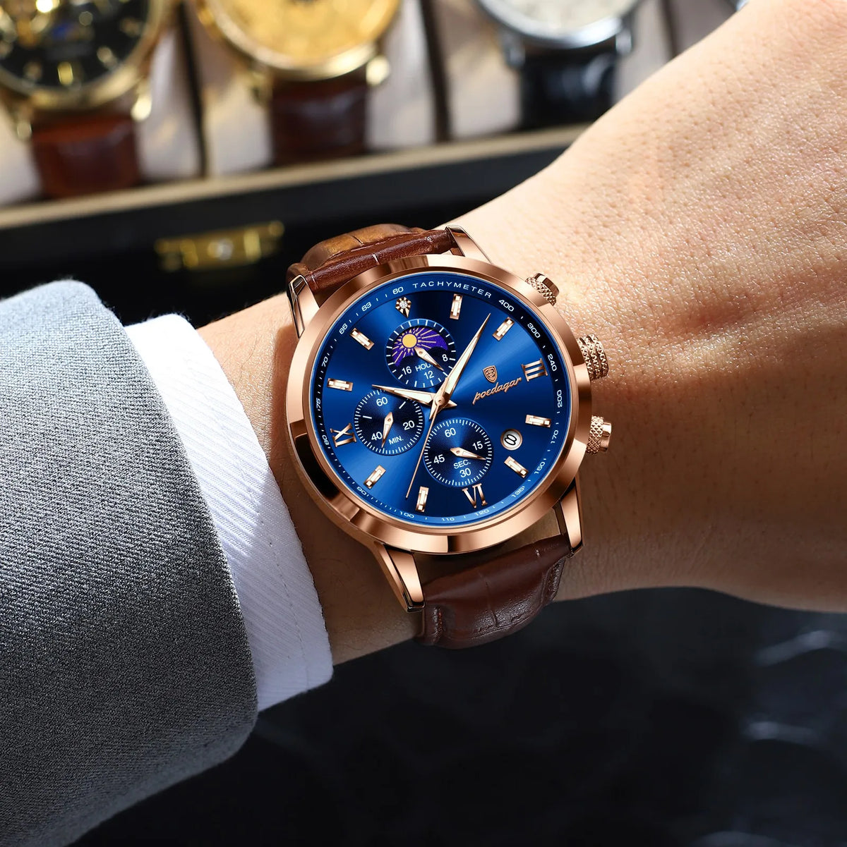 Poedagar 882 Men's Watch Business Luxury Leather Montre Waterproof Luminous Date Reloj Chronograph Quartz Wristwatch Wholesale