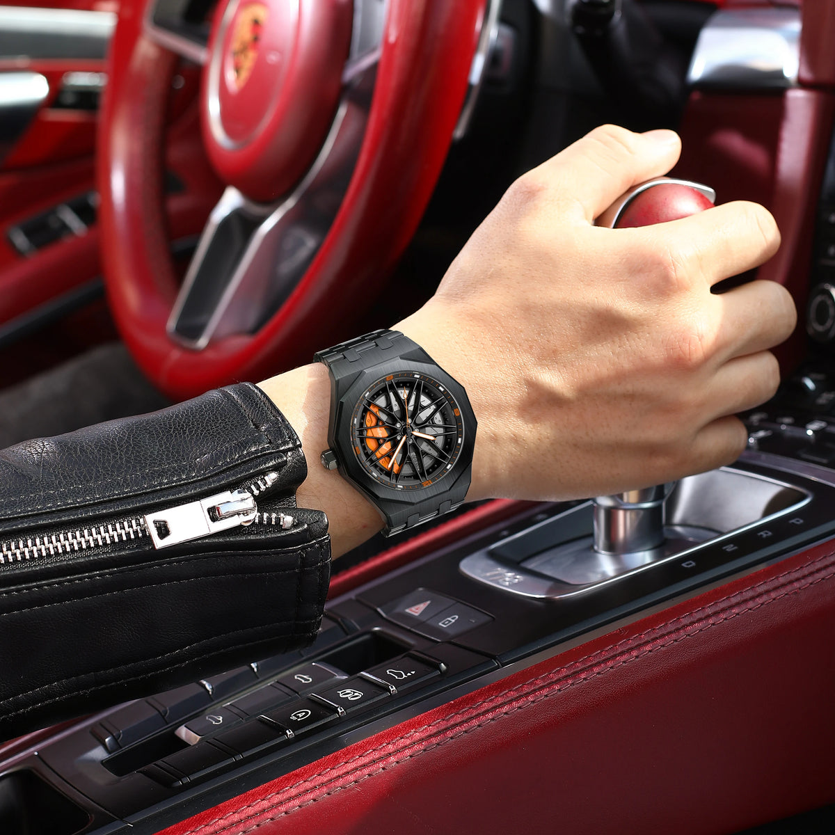 Poedagar 809 Mens Quartz Watch 3D Rotating Car Wheel Hub Stainless Steel Band Sports Wristwatch for Men Wholesale Ready to Ship