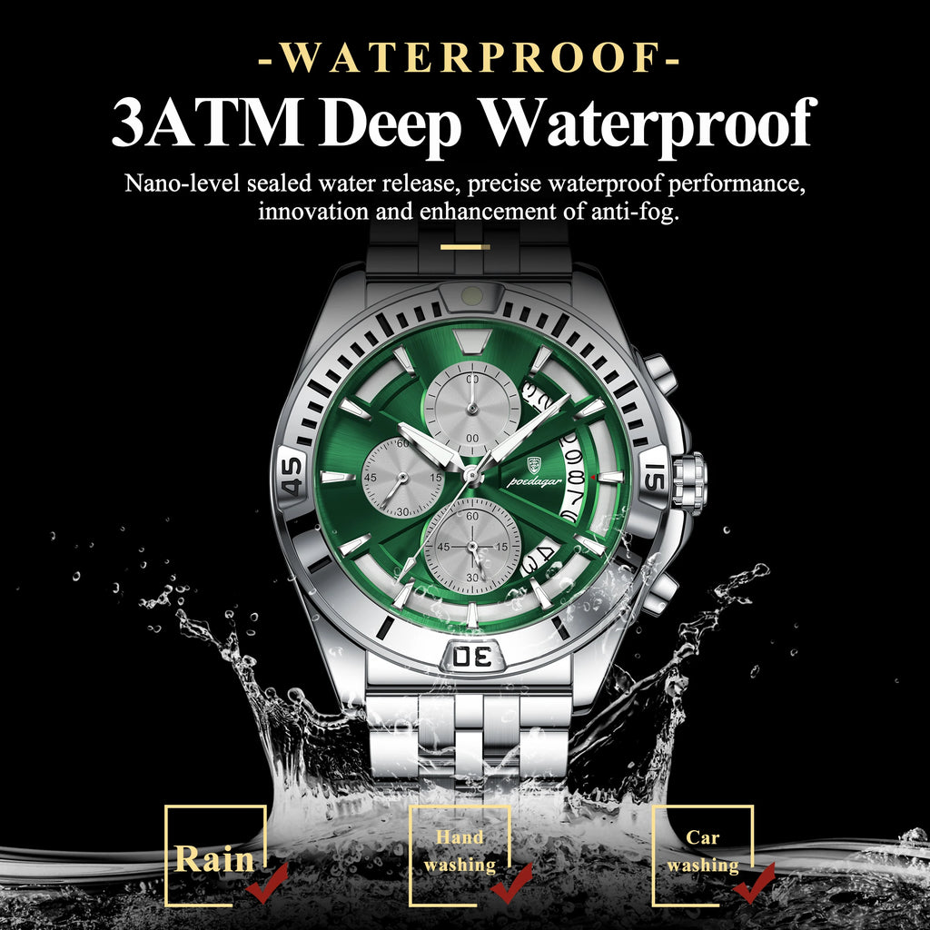 Poedagar 695 Men Quartz Watches Stainless Steel Waterproof Daily Wear Casual Luminous Chronograph Geometric Design Reloj Hombre