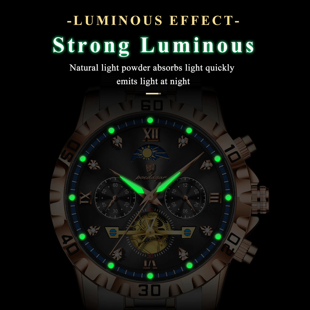 Poedagar 634 Luxury Men's Watch Stainless Steel Waterproof Quartz Watches Luminous Chronograph Wristwatch for Business Orologio