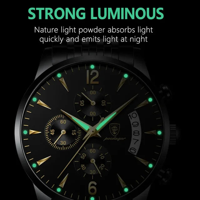 Poedaga New Fashion Watch for Men Luxury Leather Men Wrist Waterproof Luminous Quartz Watches Chronograph Sport Men Watch Wrist