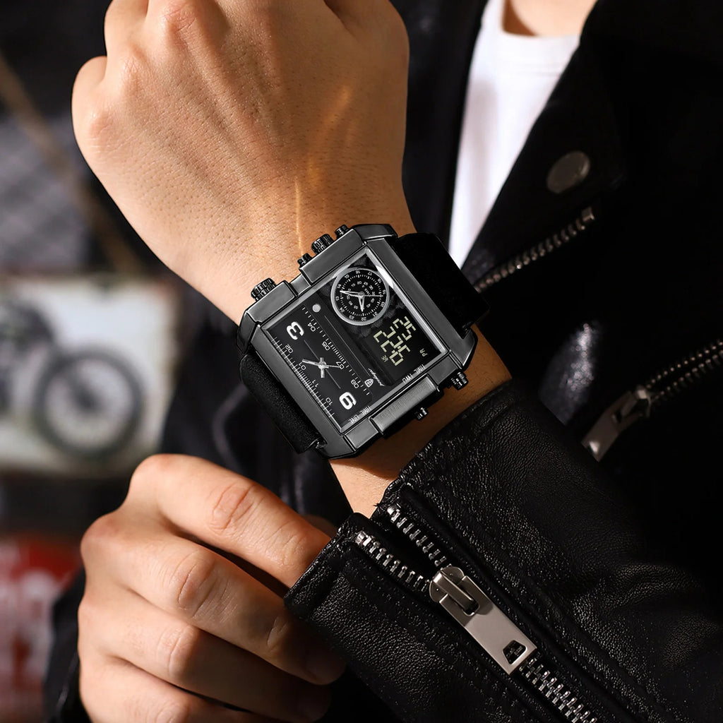 Poedagar 997 Luxury Men's Watch Square Case Leather Waterproof Luminous Quartz Montre Multifunctional Chronograph Watch for Men