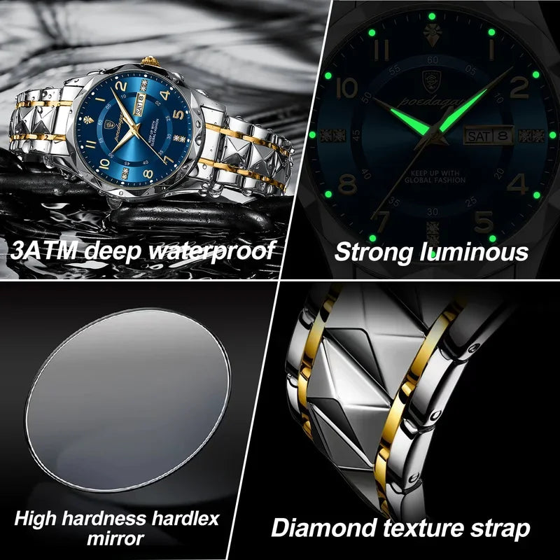 Poedagar 858 Men's Watch Luxury Waterproof Luminous Date Week Quartz Watches Stainless Steel Reloj Hombre Wristwatch for Men