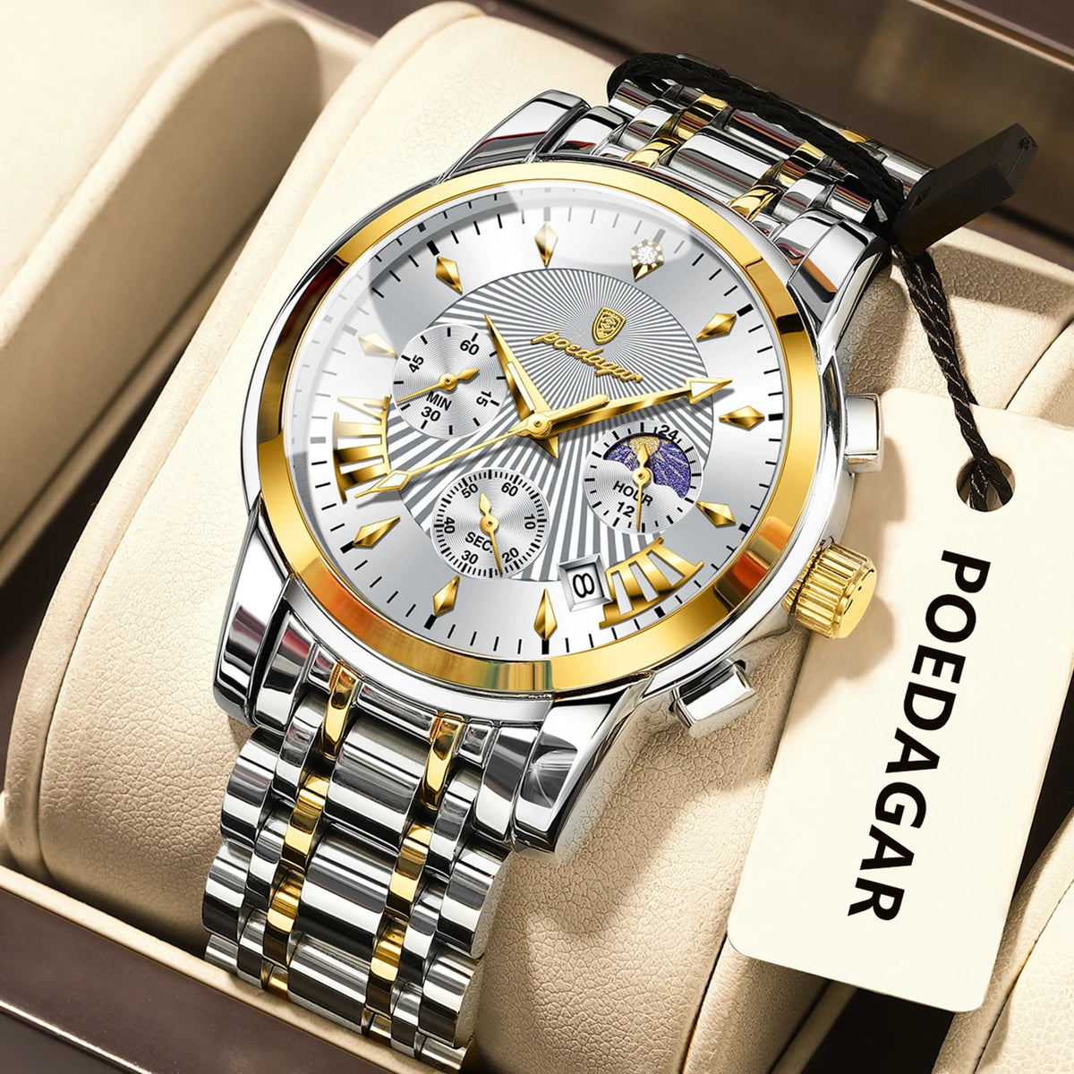 Poedagar 813 Watch for Men Luxury High Quality Waterproof Luminous Men's Watch Chronograph Stainless Steel Quartz Watches Reloj