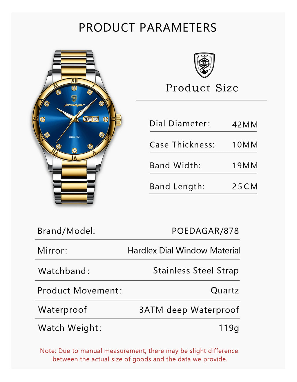 Poedagar 878 Luxury Men's Watch Stainless Steel Bracelet Reloj Herrenuhr Men Watches Waterproof Luminous Quartz Watches for Men
