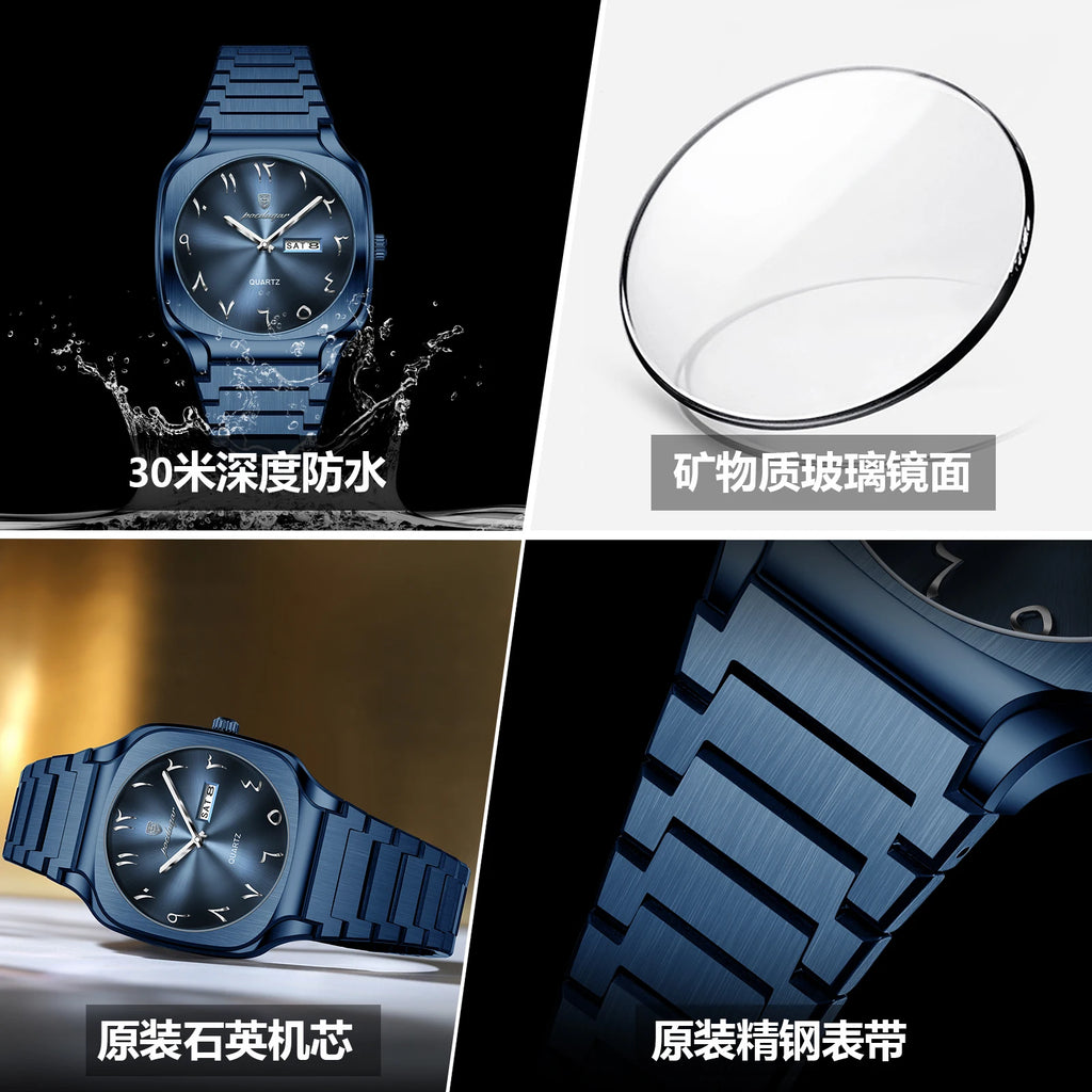Poedagar 616 Men's Watch Luxury Eastern Arabic Dial Quartz Wristwatch Montre Waterproof Stainless Steel Business Watch for Men