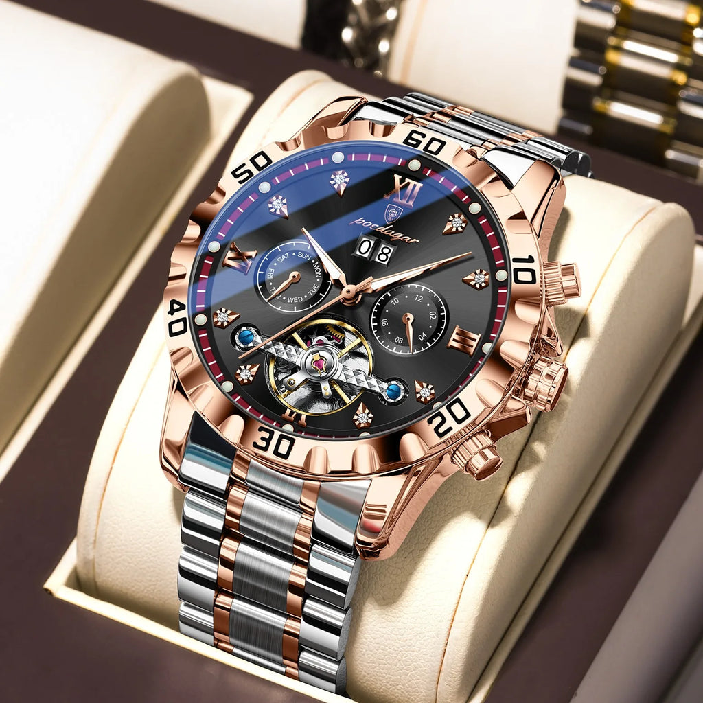 Poedagar 1418 Men's Mechanical Watch Luxury Business Luminous Waterproof Date Wristwatch Hollow Stainless Steel Automatic Watch