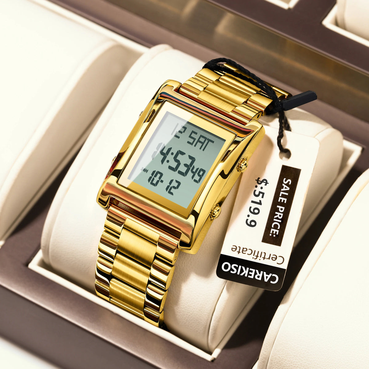 CAREKISO Original Men Watch Waterproof Week Calendar Alarm Man Wristwatch Rectangle Stainless Steel Electronic Men's Watches