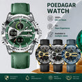 Poedagar E125 Men's Digital Watch Dual Display Quartz Watches Montre Analog Luminous Leather Strap Sports Wristwatch for Men