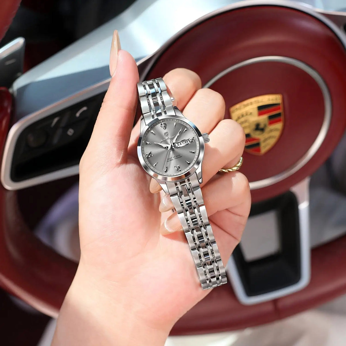 Poedagar 504 Fashion 3ATM Waterproof Luminous Hands Lady Watch Alloy Case Stainless Steel Bracelet Watch for Women