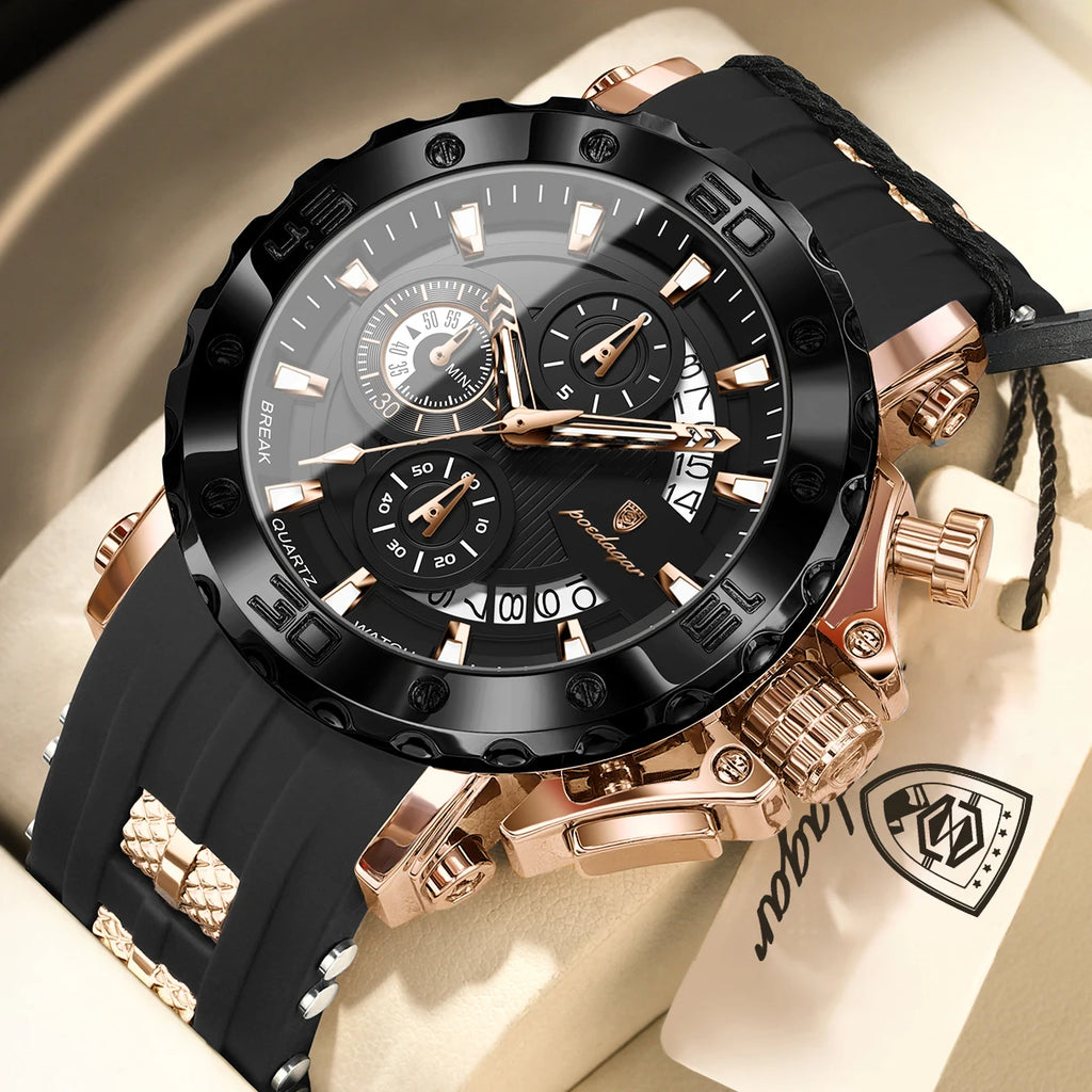 Luxury Men's Watch Poedagar 892 Luminous Silicone Strap Quartz Watches Montre Homme Casual Sports Waterproof Watch for Men
