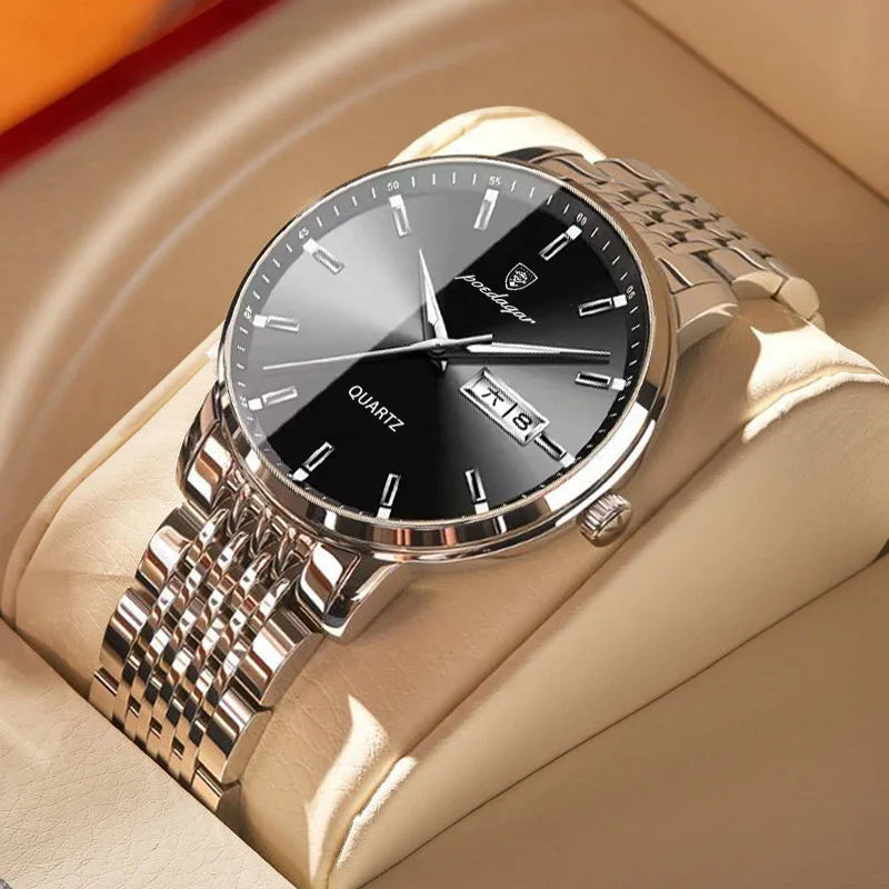 Poedagar Luxury Business Quartz Watches Stainless Steel Relojes Hombre Calendar Waterproof Watch for Men