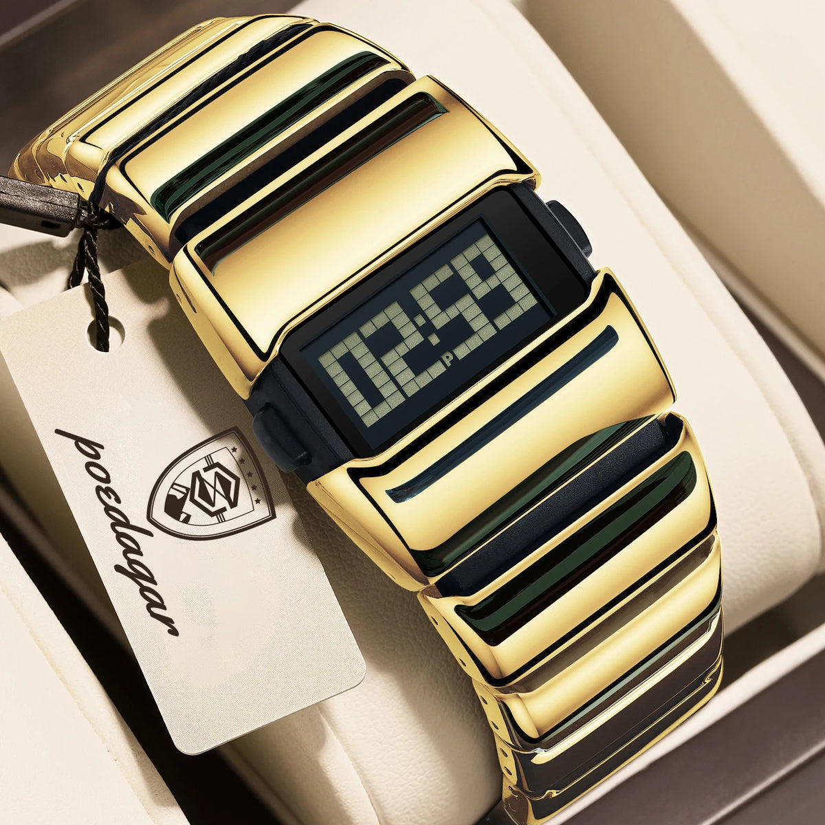 Poedagar E126 Creative LED Digital Watch Men Stainless Steel Strap Fashion Waterproof Electronic Wristwatch Wholesale