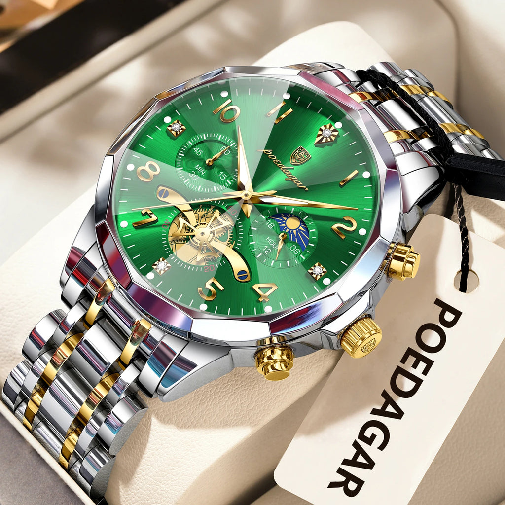 Watch for Men Luxury Poedagar 939 Stainless Steel Chronograph Men's Quartz Watches Luminous Waterproof Watch for Men Orologio