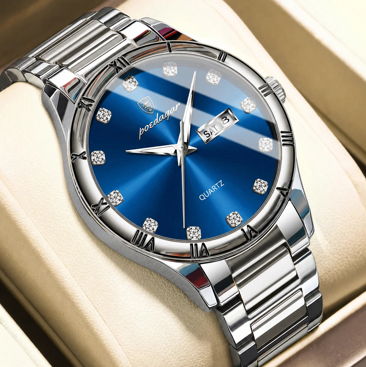 Poedagar 878 Luxury Men's Watch Stainless Steel Bracelet Reloj Herrenuhr Men Watches Waterproof Luminous Quartz Watches for Men