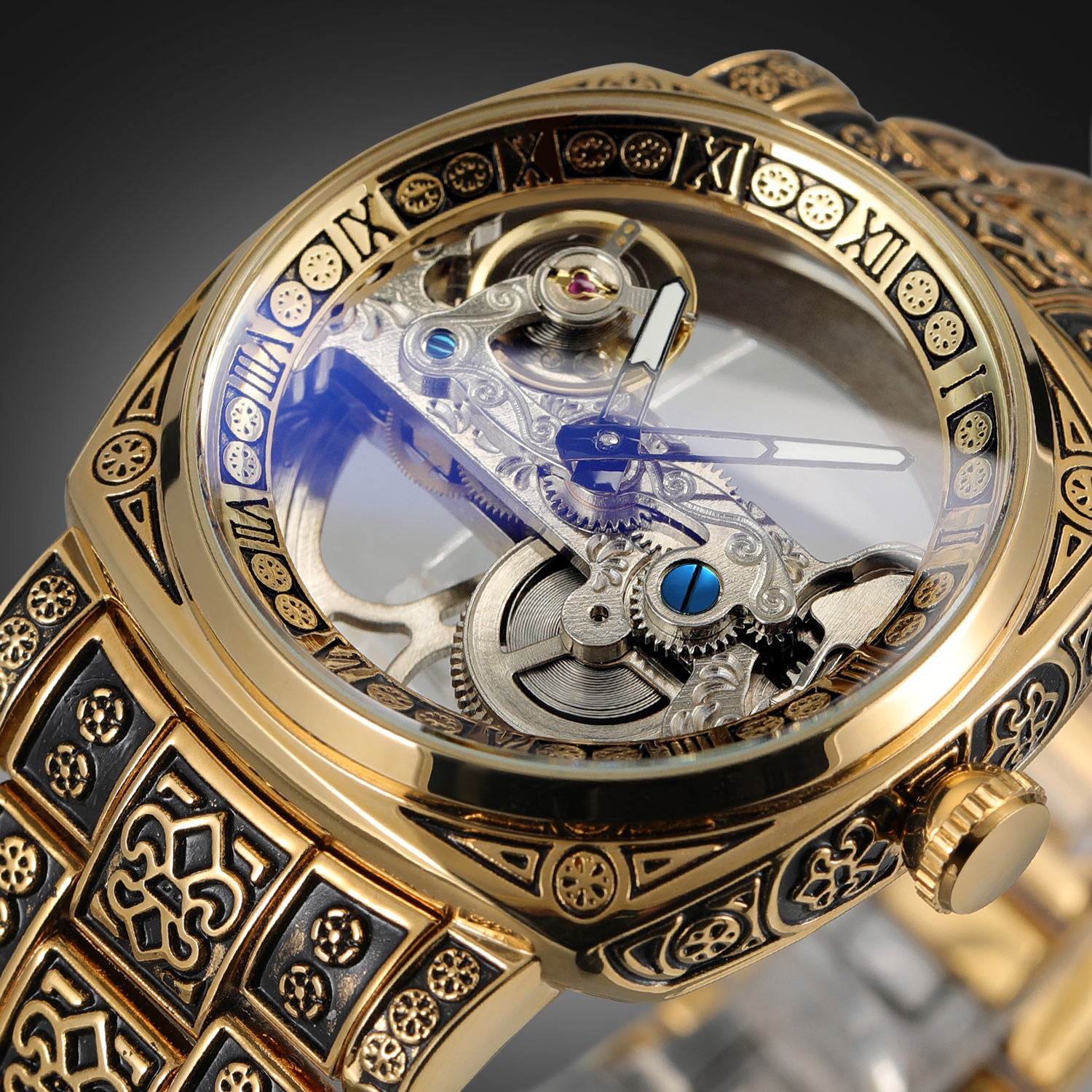 Luxury Skeleton Automatic Watch – Engraved Mechanical Masterpiece