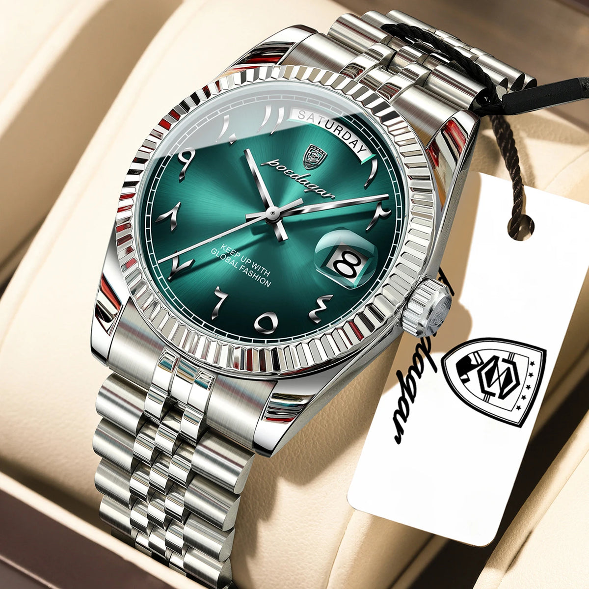 Poedagar 845 Arabic Case Stainless Steel Bracelet Waterproof Luxury Men Business Quartz Watches