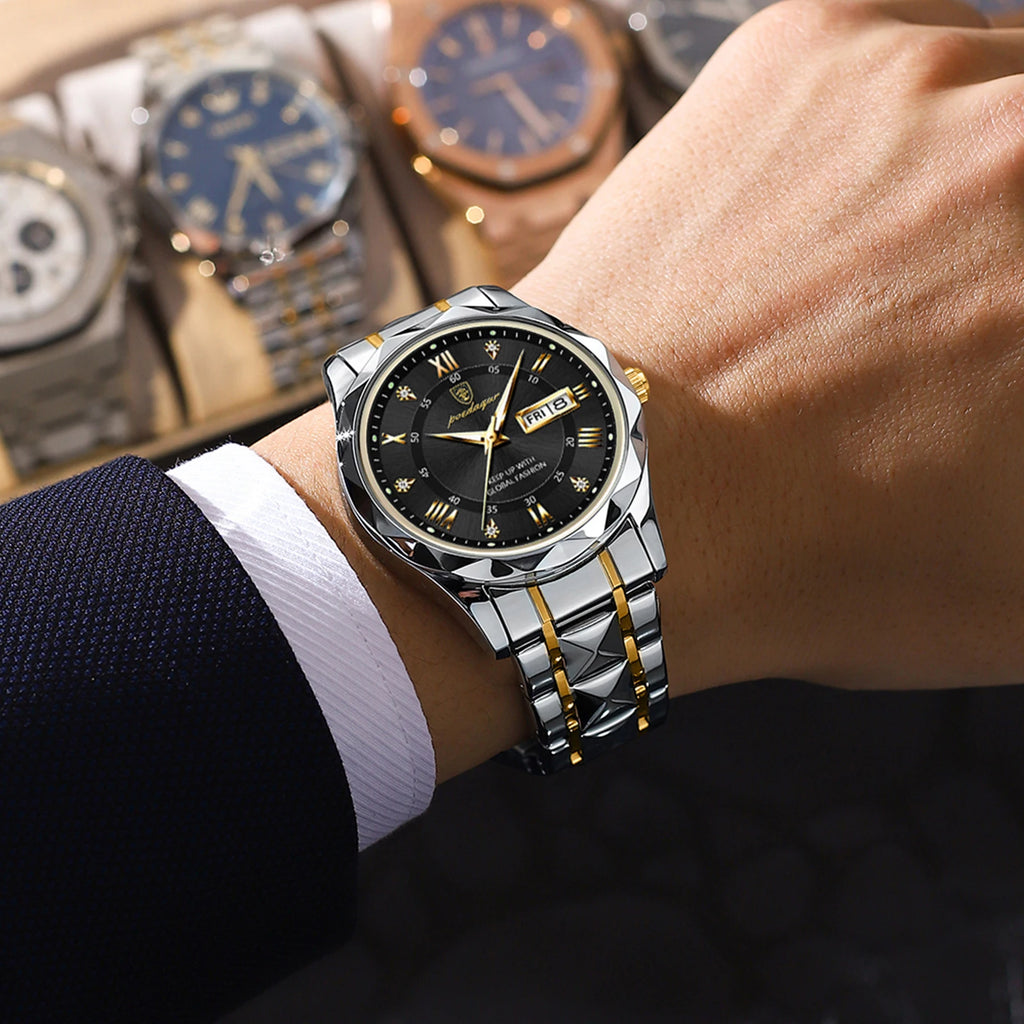 POEDAGAR 615 Men Quartz Watches Hot Sell Luxury Casual Set Stainless Steel Waterproof Luminous Date Display Alloy Wristwatch