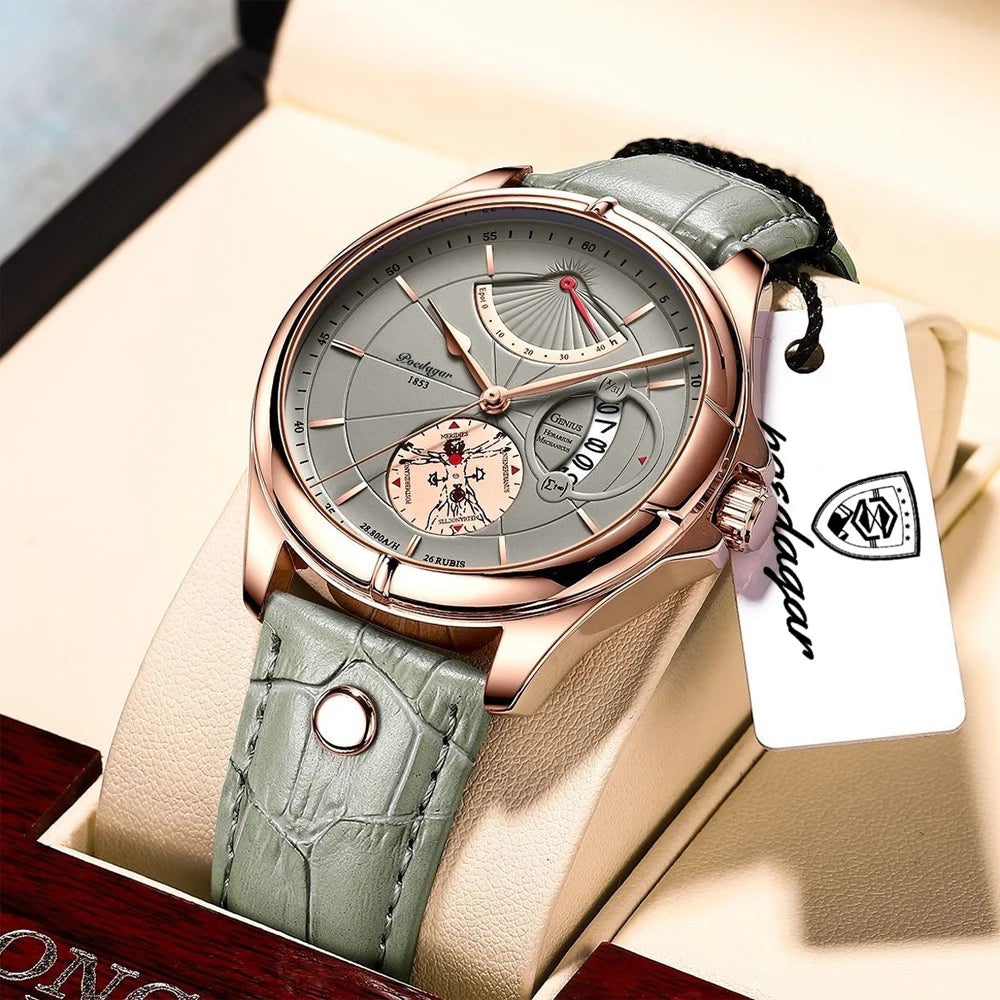 Poedagar Fashion Casual Sport Watches Men Wrist Leather Luxury Quartz Watches Waterproof Calendar Watch for Men Reloj