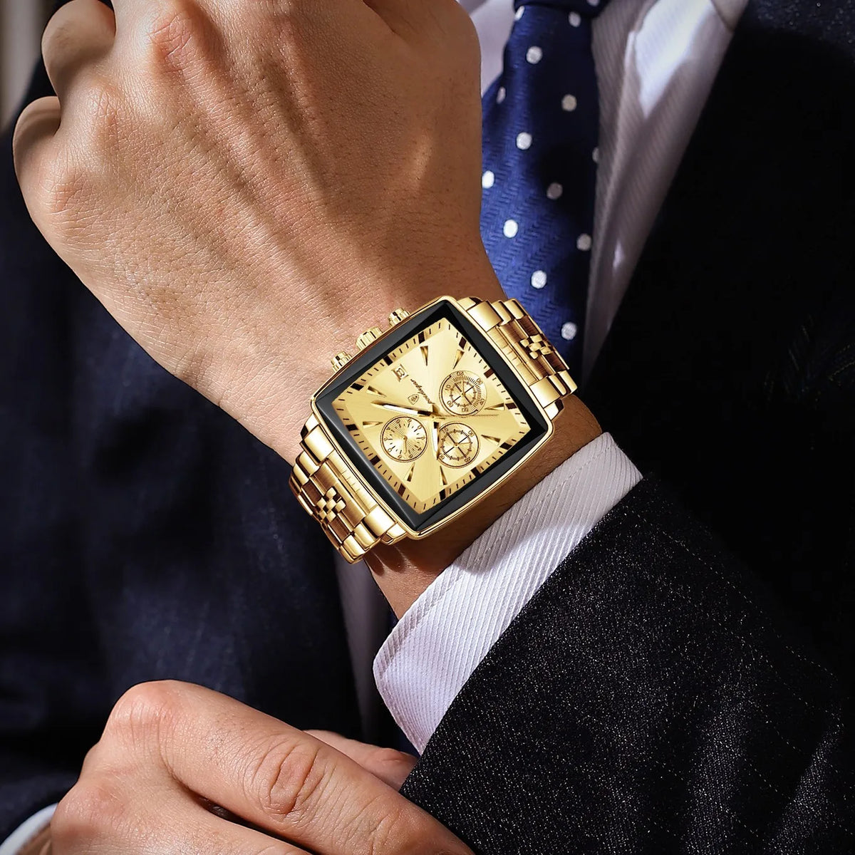 Poedagar 866 Luxury Men Watch All Gold Tone Square Chronograph Stainless Steel Luminous Waterproof Business Montre Wristwatch