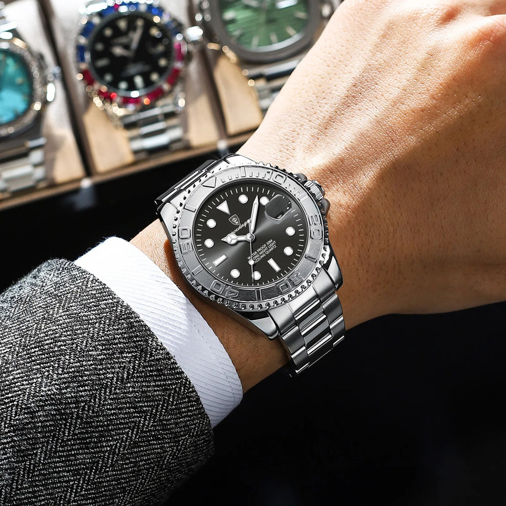 Poedagar Wholesale Luxury Men's Watches Wrist Stainless Steel Quartz Watch Waterproof Luminous Watch for Men