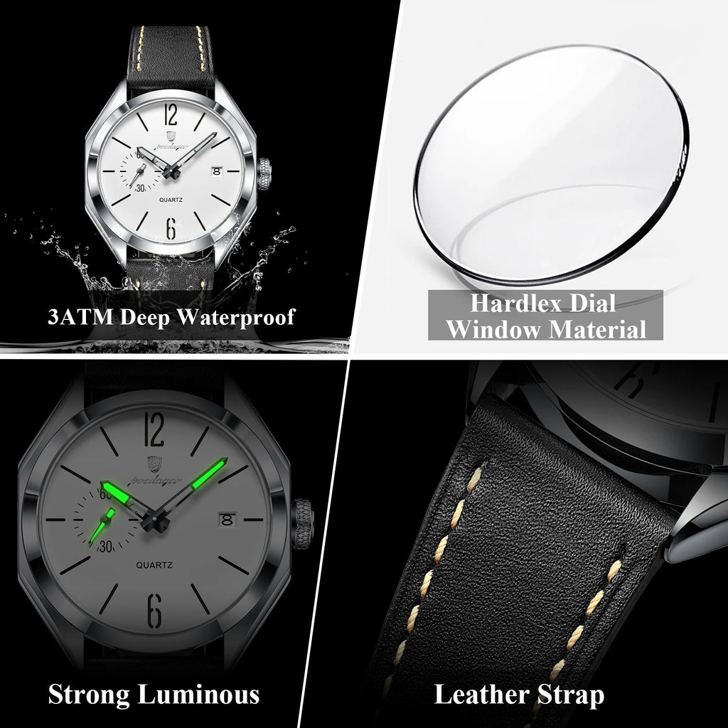 Poedagar 689 Vintage Style Men's Dress Watch,Seconds Dial & Date, Waterproof & Luminous, Luxury Business Gift Quartz