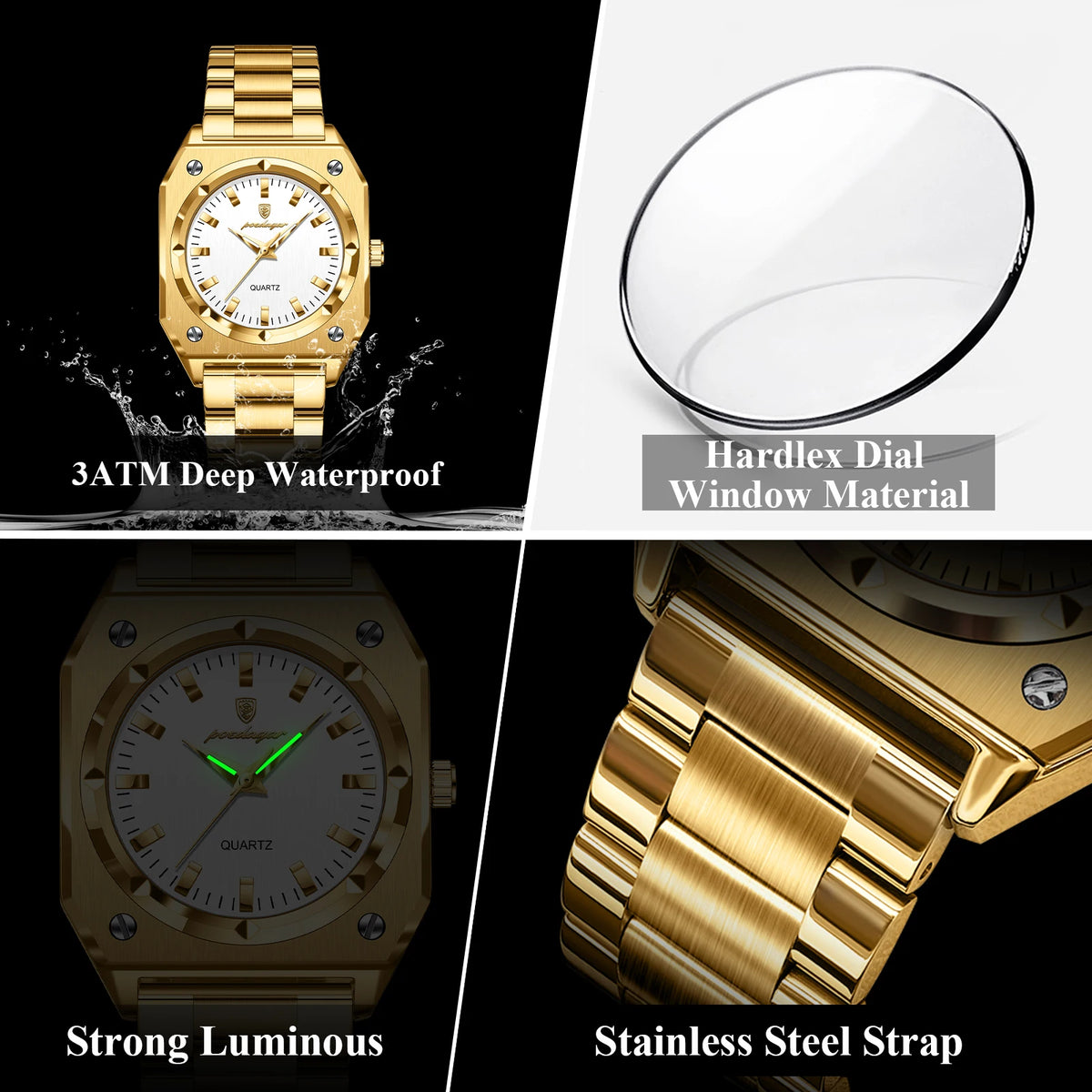 Poedagar 788 Luxury Women's Watch Waterproof Luminous Wristwatch Reloj Gold Stainless Steel Bracelet Quartz Watch for Women