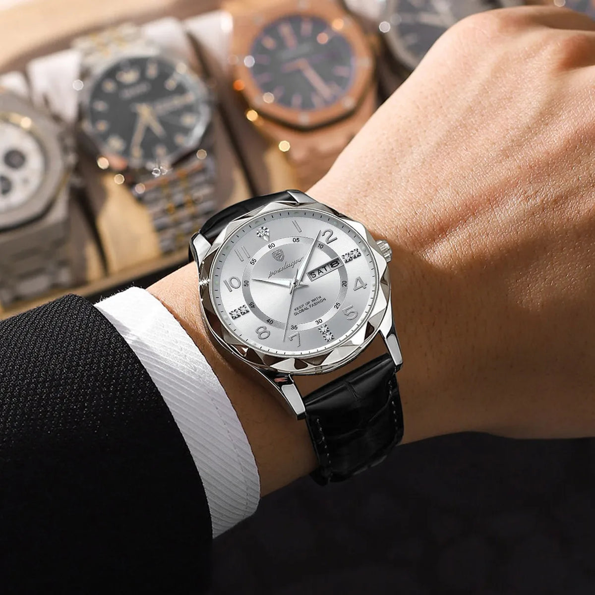 Poedagar 858 Watch for Men Luxury Date Week Leather Strap Quartz Watches Waterproof Luminous Men's Watches Wholesale Orologio