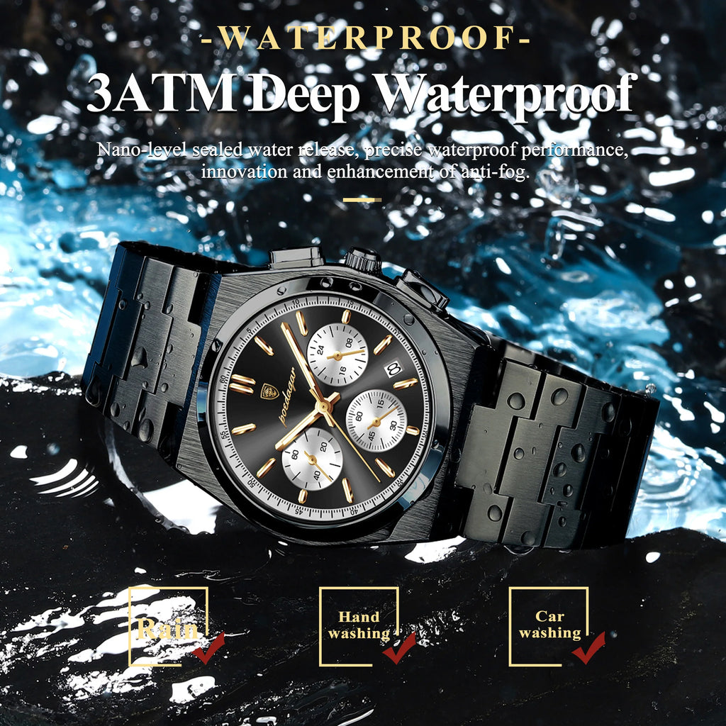 Poedagar 970 Luxury Mens Watch Waterproof Luminous Quartz Watches Montre Homme Relogio Chronograph Stainless Steel Watch for Men
