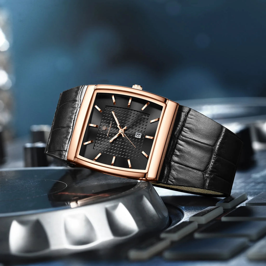 Poedagar 885 Luxury Men's Watch Leather Strap Luminous Date Quartz Watches Reloj Hombre Waterproof Fashion Square Watch for Men