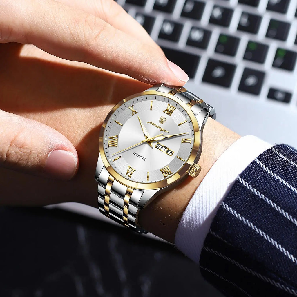 Poedagar 978 Mens Luxury Watch Stainless Steel 3ATM Waterproof Luminous Business Original Quartz Wristwatch Factory Direct Reloj