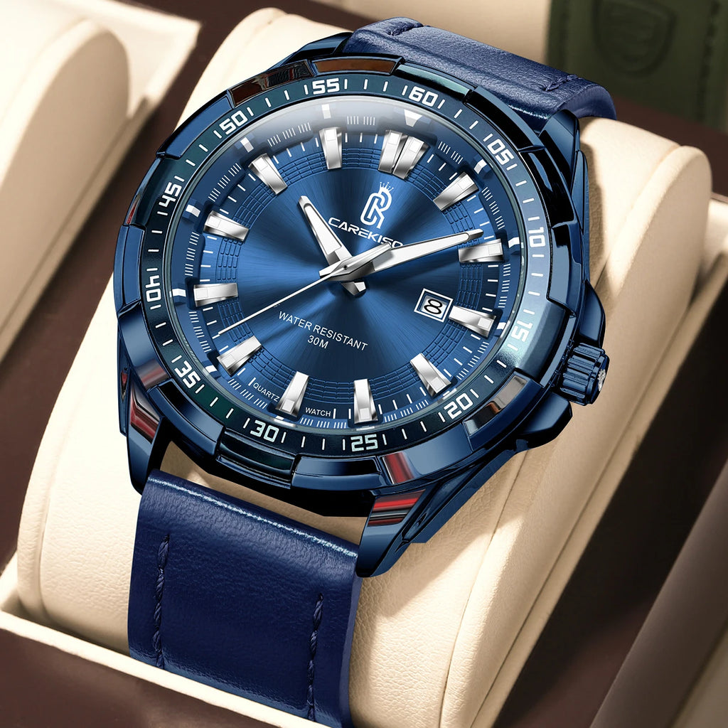 CAREKISO Bulk Supply Men Alloy Case Mineral Glass Luminous Waterproof Leather Strap Business Casual Quartz Watch