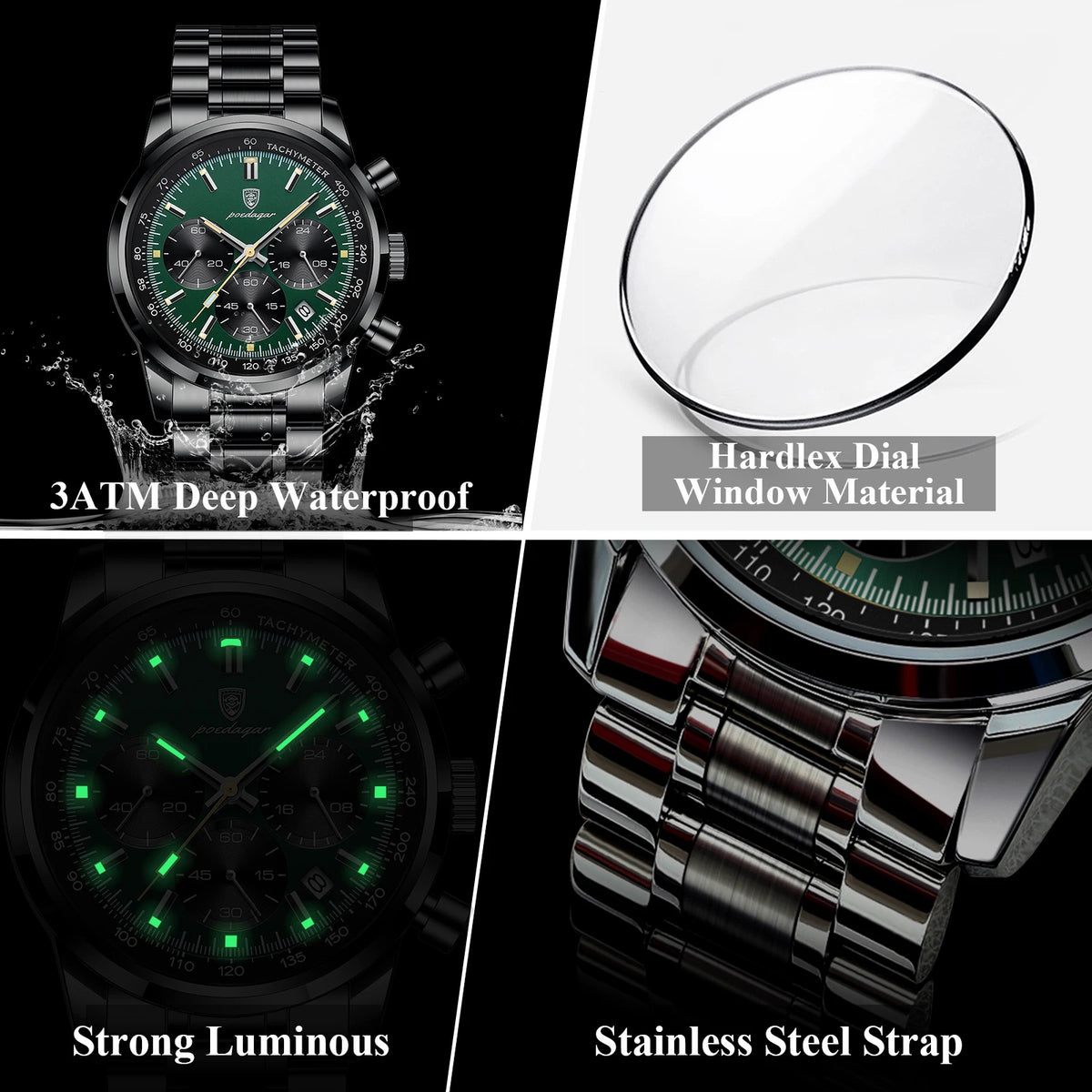 Poedagar 921 Luxury Men's Sports Watch Stainless Steel Wristwatch Montre Waterproof Luminous Chronograph Quartz Watches for Men