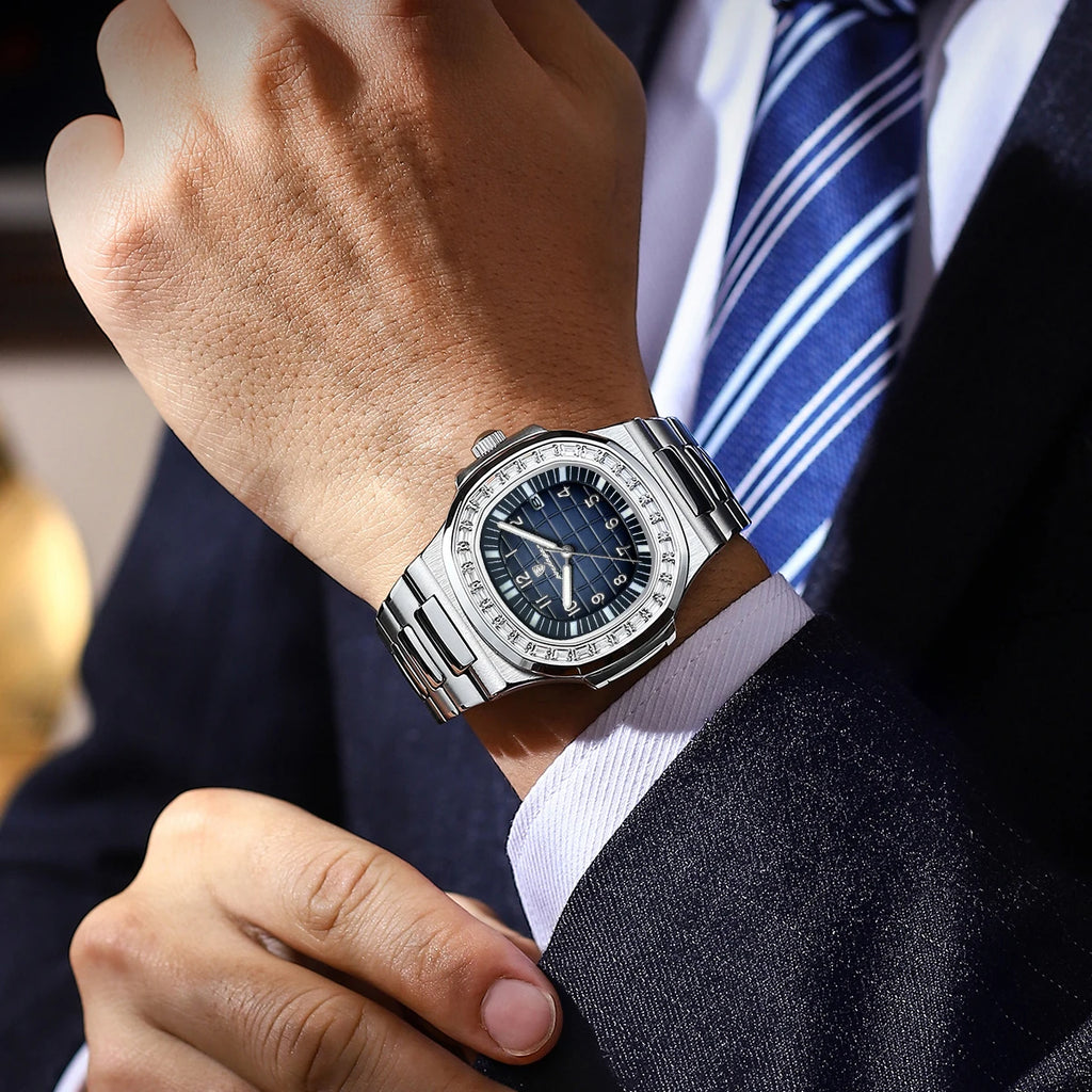 POEDAGAR 925 Luxury Men Wristwatch Luminous Waterproof Date Men Watch Stainless Steel Quartz Watches for Men