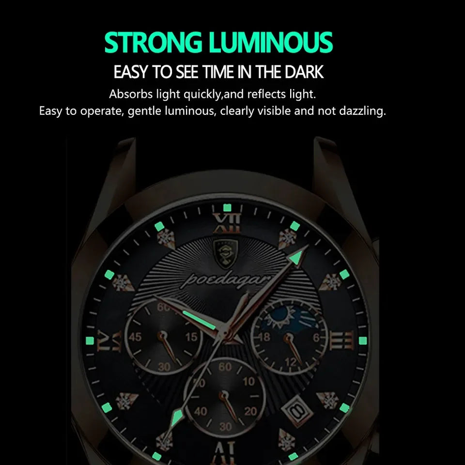 Poedagar High Quality Wholesale Men Watch Waterproof Date Luminous Quartz Watches Stainless Steel Watch for Men