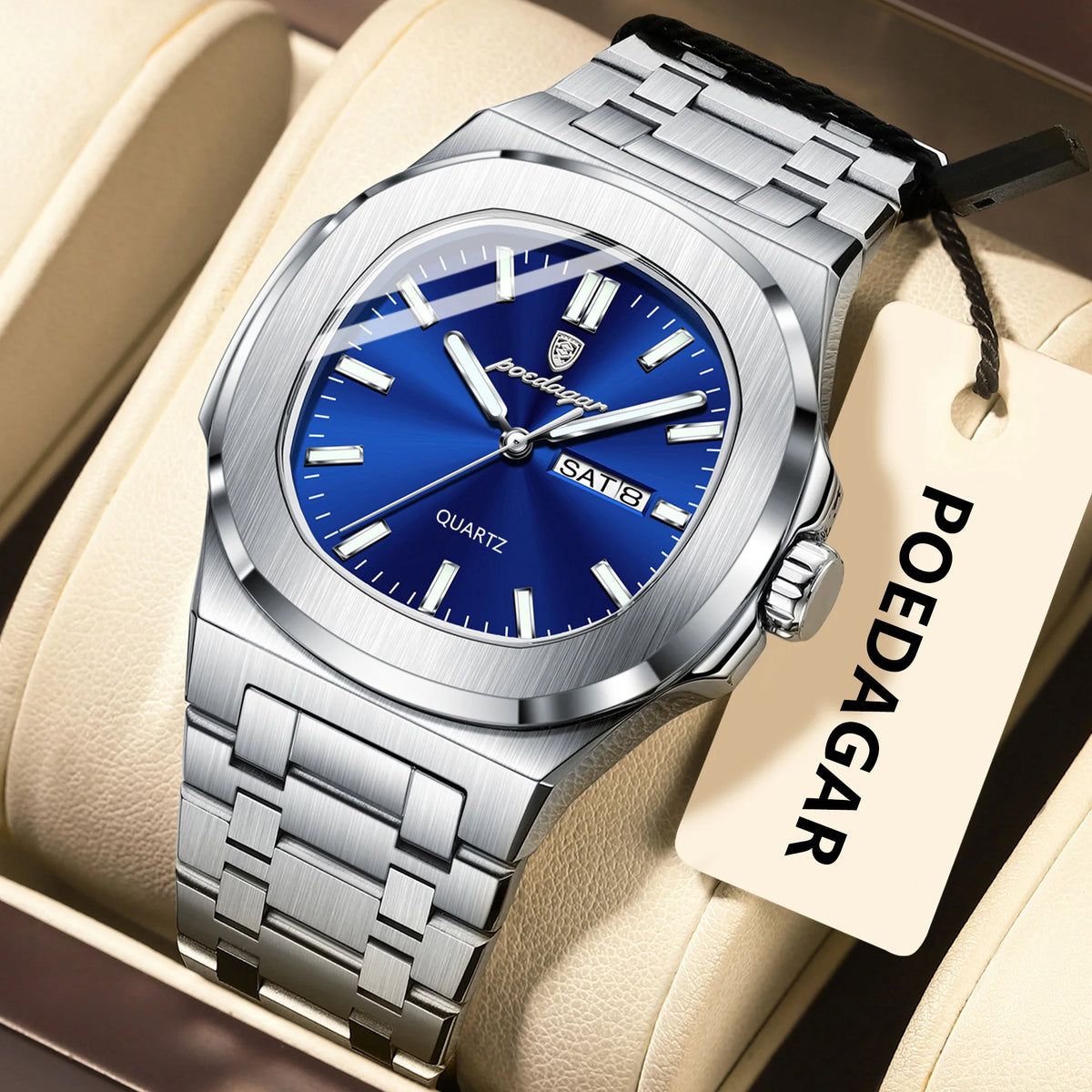 POEDAGAR 853 Reloj Watch for Men Luxury Stainless Steel Quartz Waterproof Calendar Men Wrist Watch