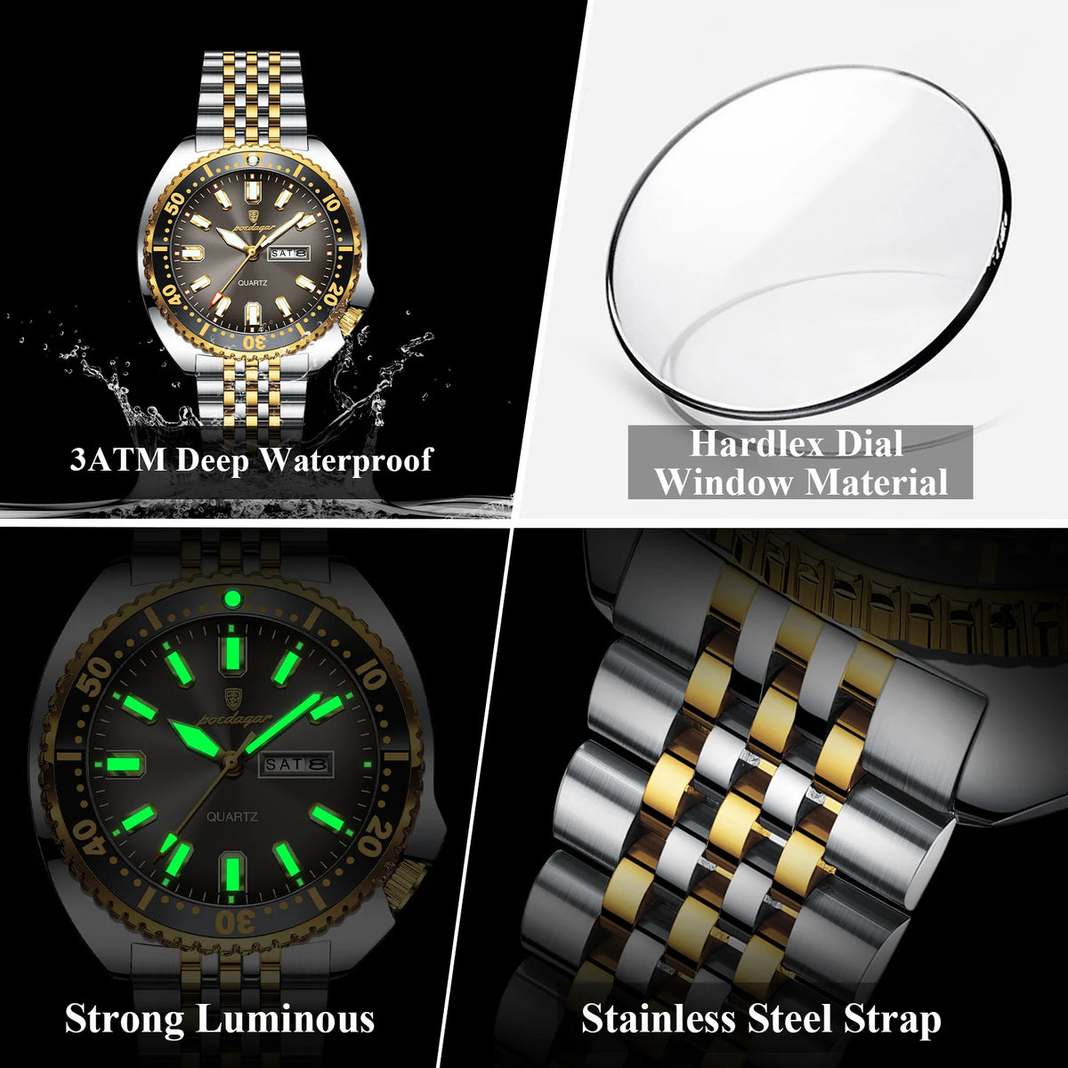 Poedagar 682 High Quality Men Watch Rotating Bezel Stainless Steel Calendar Quartz Wristwatch Factory Wholesale Price Montre