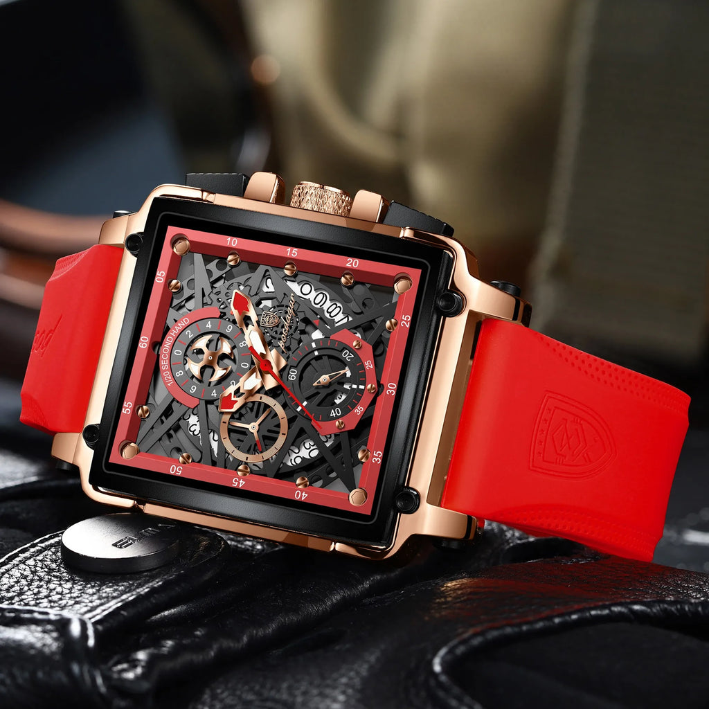 Poedagar 840 Luxury Men's Watch Skeleton Dial Silicone Strap Quartz Watch Montre Waterproof Luminous Calendar Wristwatch for Men