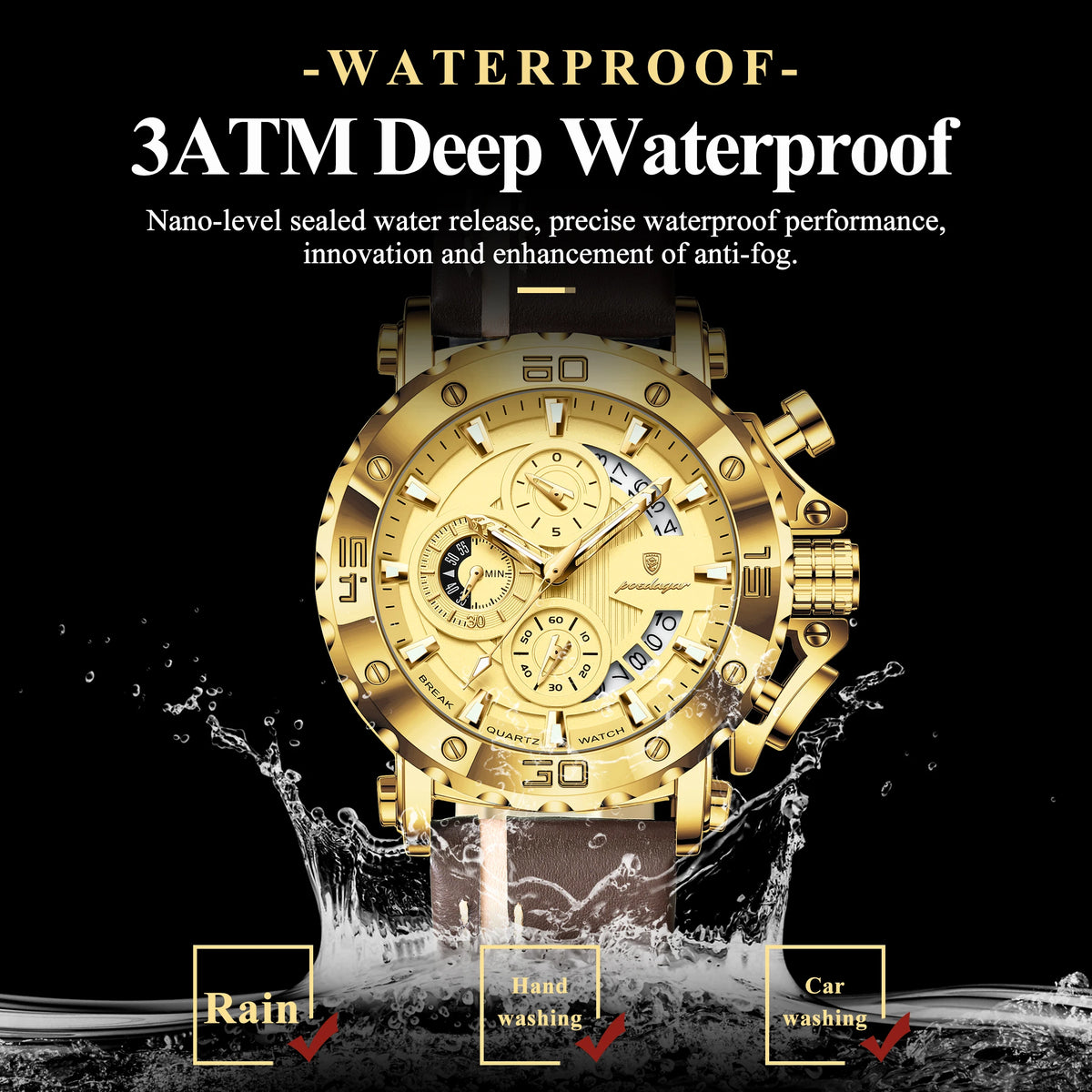Watch for Men Luxury Poedagar 892 Trendy Leather Strap Chronograph Reloj Luminous Montre Homme Waterproof Men's Quartz Watches