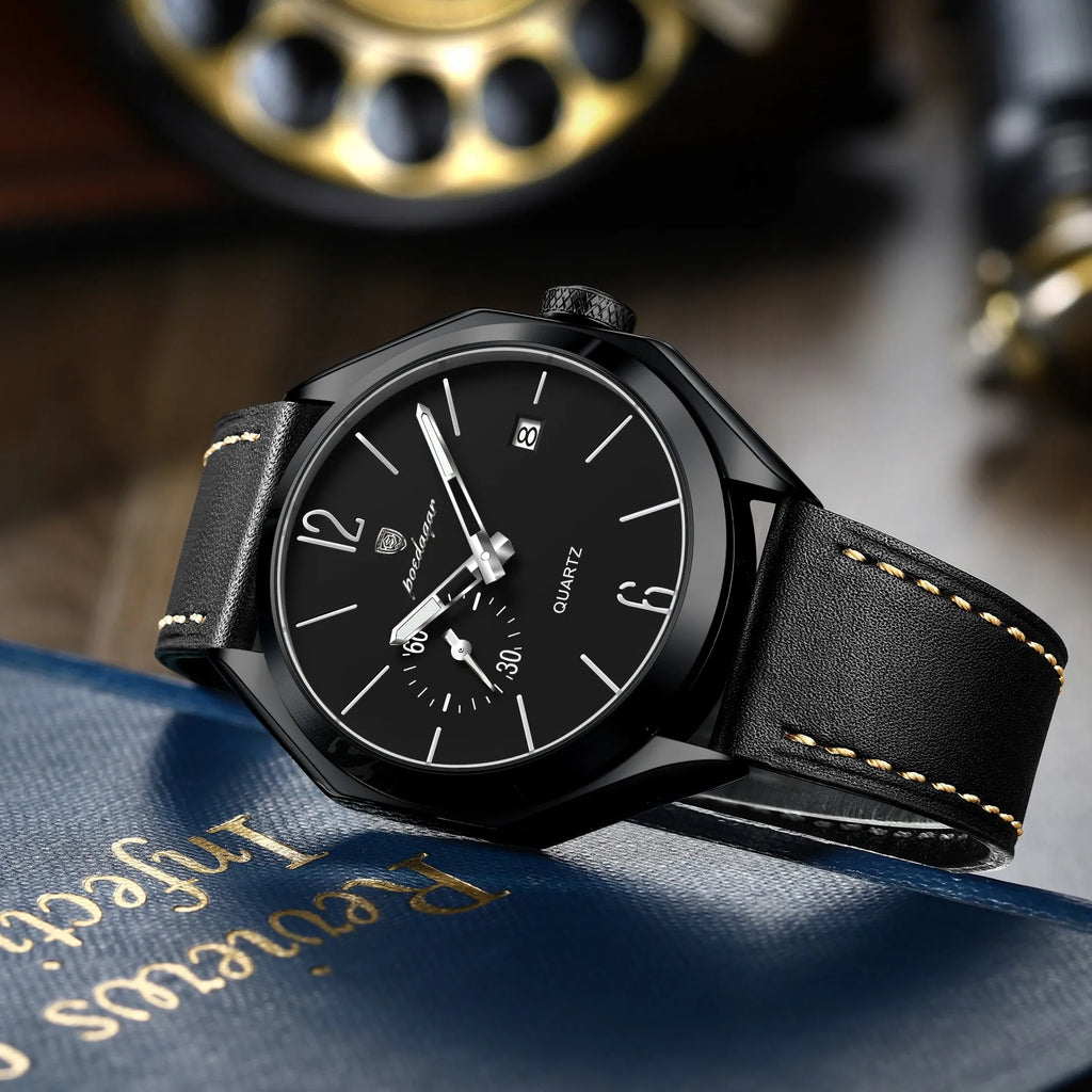 Poedagar 689 Luxury Mens Quartz Watch Geometric Dial Waterproof Leather Strap Casual Wristwatch Wholesale Relogio Masculino