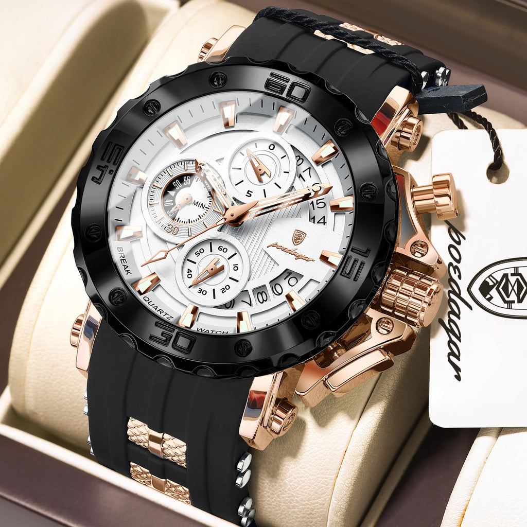 Mens Watch Luxury Poedagar 892 Silicone Strap Waterproof Quartz Watches Montre Luminous Sports Chronograph Watch for Men Relogio
