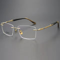 Gray Rimless Reading Glasses with Titanium Frame and Natural Horn Temples